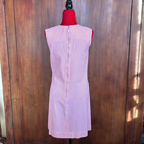 60s 70s Seersucker Candystripe Shift Dress M - Picture 4 of 9